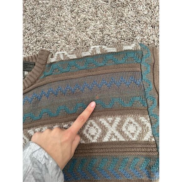 vintage magnet cable knit grandpa crewneck sweater cosby pattern men’s large - Picture 5 of 7